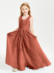 Long V-neck Junior Bridesmaid Dresses Rust