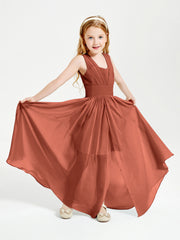 Long V-neck Junior Bridesmaid Dresses Rust