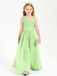 Long V-neck Junior Bridesmaid Dresses Sage