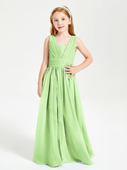 Long V-neck Junior Bridesmaid Dresses Sage
