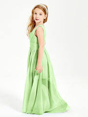 Long V-neck Junior Bridesmaid Dresses Sage