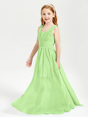 Long V-neck Junior Bridesmaid Dresses Sage