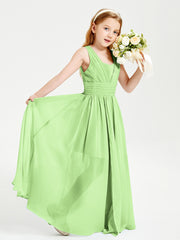 Long V-neck Junior Bridesmaid Dresses Sage