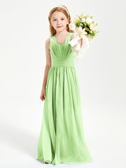 Long V-neck Junior Bridesmaid Dresses Sage