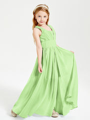 Long V-neck Junior Bridesmaid Dresses Sage