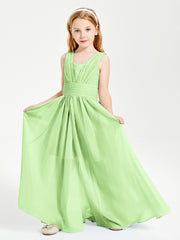 Long V-neck Junior Bridesmaid Dresses Sage