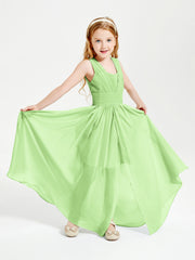 Long V-neck Junior Bridesmaid Dresses Sage