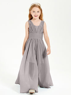 Long V-neck Junior Bridesmaid Dresses Silver