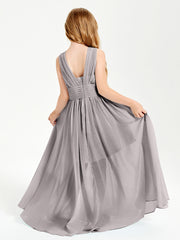 Long V-neck Junior Bridesmaid Dresses Silver