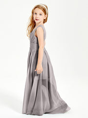 Long V-neck Junior Bridesmaid Dresses Silver