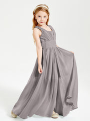 Long V-neck Junior Bridesmaid Dresses Silver