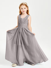 Long V-neck Junior Bridesmaid Dresses Silver