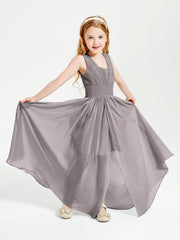 Long V-neck Junior Bridesmaid Dresses Silver