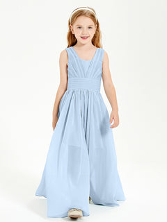 Long V-neck Junior Bridesmaid Dresses Sky Blue