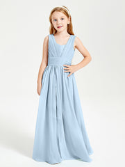 Long V-neck Junior Bridesmaid Dresses Sky Blue