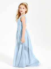 Long V-neck Junior Bridesmaid Dresses Sky Blue