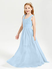 Long V-neck Junior Bridesmaid Dresses Sky Blue