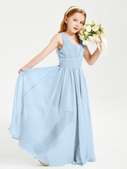 Long V-neck Junior Bridesmaid Dresses Sky Blue