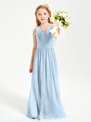 Long V-neck Junior Bridesmaid Dresses Sky Blue