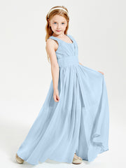 Long V-neck Junior Bridesmaid Dresses Sky Blue