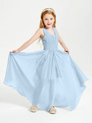 Long V-neck Junior Bridesmaid Dresses Sky Blue