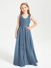 Long V-neck Junior Bridesmaid Dresses Slate Blue