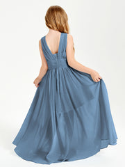 Long V-neck Junior Bridesmaid Dresses Slate Blue