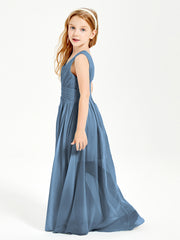 Long V-neck Junior Bridesmaid Dresses Slate Blue