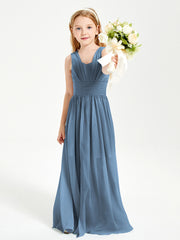 Long V-neck Junior Bridesmaid Dresses Slate Blue