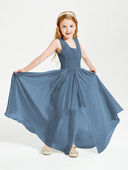 Long V-neck Junior Bridesmaid Dresses Slate Blue