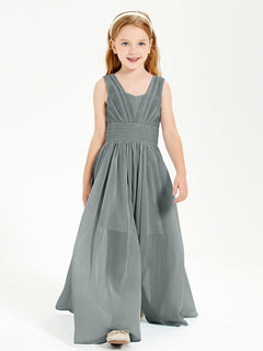 Long V-neck Junior Bridesmaid Dresses Steel Grey