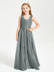 Long V-neck Junior Bridesmaid Dresses Steel Grey