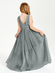 Long V-neck Junior Bridesmaid Dresses Steel Grey