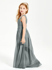Long V-neck Junior Bridesmaid Dresses Steel Grey