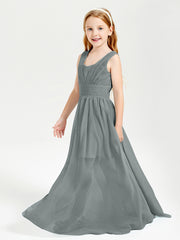 Long V-neck Junior Bridesmaid Dresses Steel Grey