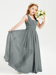 Long V-neck Junior Bridesmaid Dresses Steel Grey