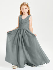 Long V-neck Junior Bridesmaid Dresses Steel Grey
