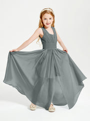 Long V-neck Junior Bridesmaid Dresses Steel Grey