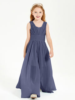 Long V-neck Junior Bridesmaid Dresses Stormy