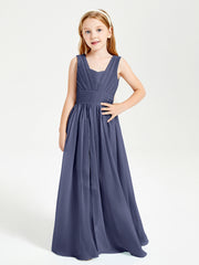 Long V-neck Junior Bridesmaid Dresses Stormy
