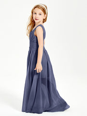 Long V-neck Junior Bridesmaid Dresses Stormy