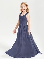 Long V-neck Junior Bridesmaid Dresses Stormy