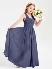 Long V-neck Junior Bridesmaid Dresses Stormy