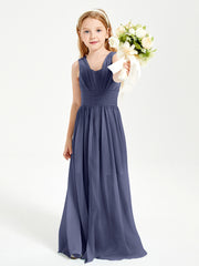 Long V-neck Junior Bridesmaid Dresses Stormy