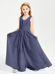 Long V-neck Junior Bridesmaid Dresses Stormy