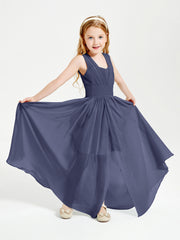 Long V-neck Junior Bridesmaid Dresses Stormy