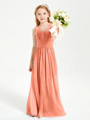Long V-neck Junior Bridesmaid Dresses Sunset