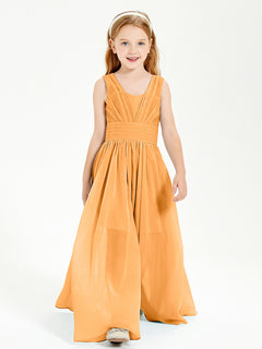 Long V-neck Junior Bridesmaid Dresses Tangerine