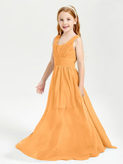 Long V-neck Junior Bridesmaid Dresses Tangerine