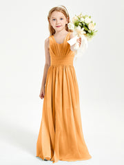 Long V-neck Junior Bridesmaid Dresses Tangerine